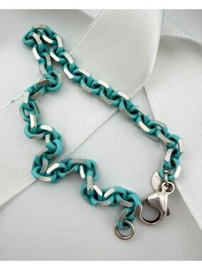 Tiffany & Co. Blue Enamel Sparkle Chain Bracelet 5mm 7.25in, Retired Rare Find